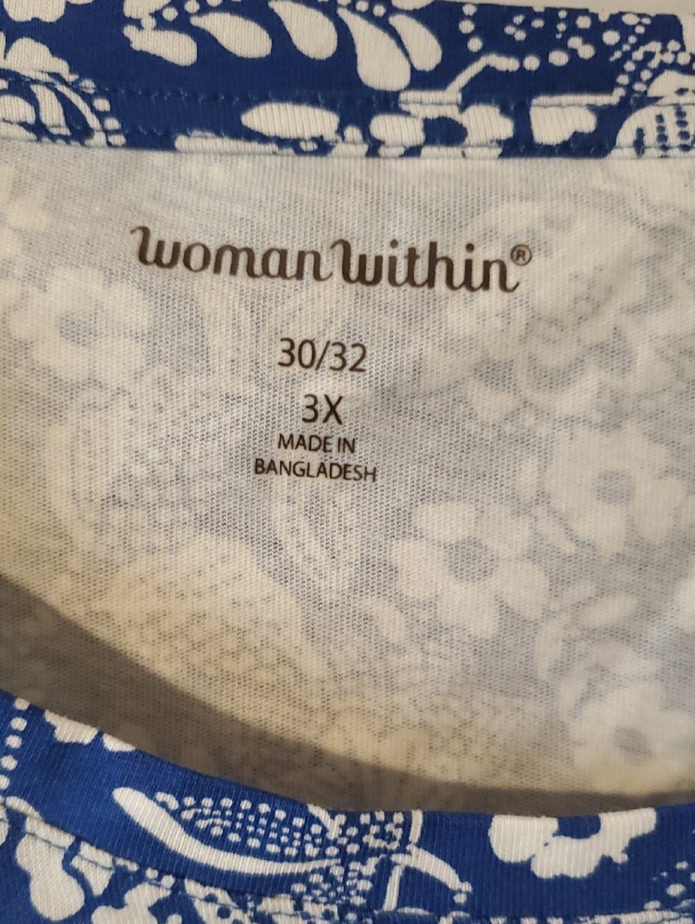 Woman Within 3X Top Blue & White Floral Scoop-Neck Long Sleeve with end ties NEW - Picture 4 of 12
